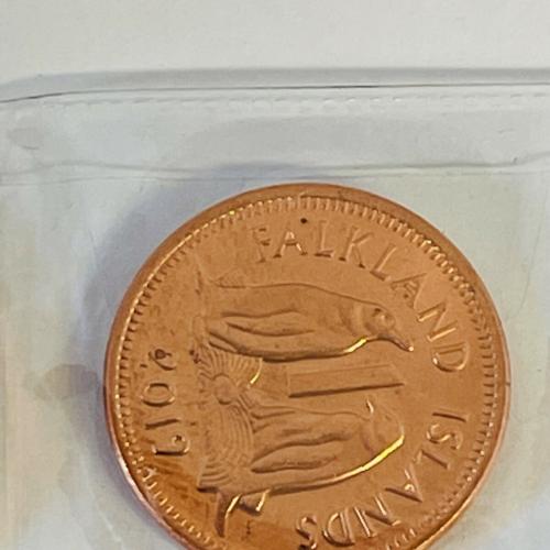 2019 Falkland Islands 1p One Pence Gentoo Penguin Coins Circulated VAT Reciept