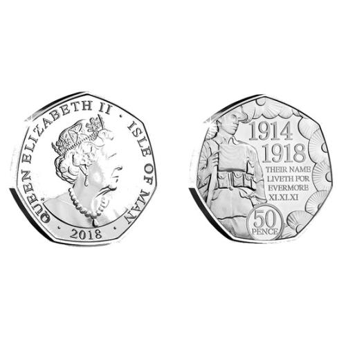 2018 WWI Armistice Centenary 50p Fifty Pence Isle of Man Circulated Coin