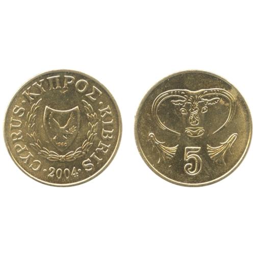 2004 Cyprus 5 Cent Five Cents Cyprus Coat Of Arms Circulated Condition