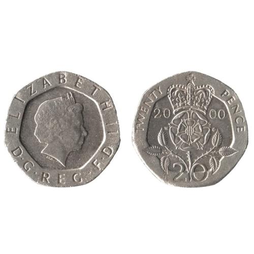 20p 2000 VGC QE 2nd Queen Elizabeth 2nd Tudor Rose Jubilee Death Memoriam Memory