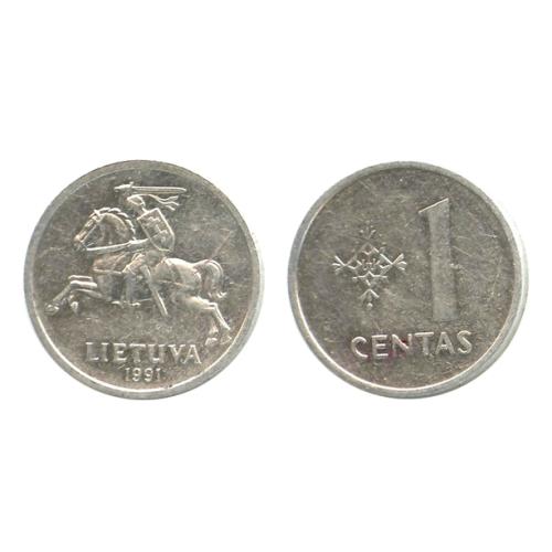 1991 Lithuania 1 Centas Circulated Condition Figure On Horseback Coat Of Arms