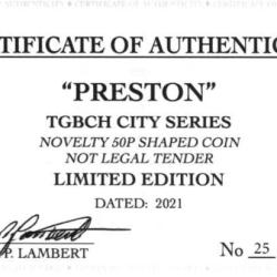 RARE ORIGINAL PRESTON, TGBCH CITY SERIES WITH COA OF 1000