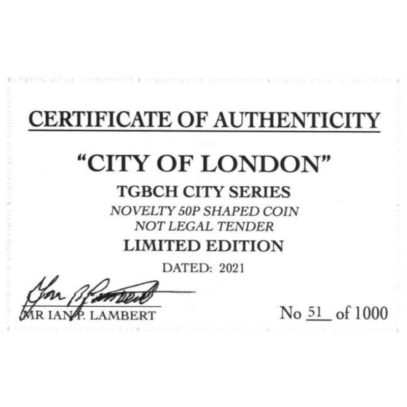 RARE ORIGINAL CITY OF LONDON, TGBCH CITY SERIES WITH COA OF 1000