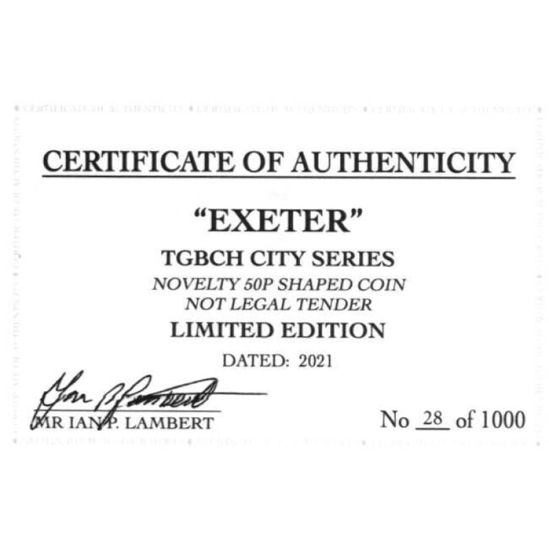 RARE ORIGINAL EXETER, TGBCH CITY SERIES WITH COA OF 1000