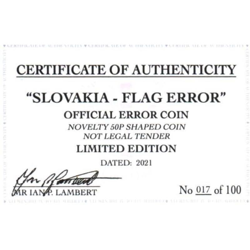 RARE ORIGINAL SLOVAKIA ERROR EURO 2021 SERIES WITH COA OF 100