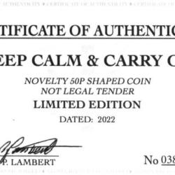 RARE ORIGINAL KEEP CALM AND CARRY ON 2022 WITH COA OF 100