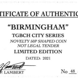 RARE ORIGINAL BIRMINGHAM, TGBCH CITY SERIES WITH COA OF 1000