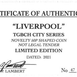 RARE ORIGINAL LIVERPOOL, TGBCH CITY SERIES WITH COA OF 1000