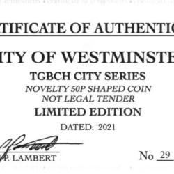 RARE ORIGINAL CITY OF WESTMINSTER, TGBCH CITY SERIES WITH COA OF 1000