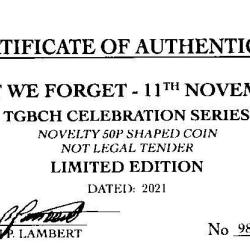 RARE ORIGINAL LEST WE FORGET 5TH NOVEMBER 2021 WITH COA OF 100