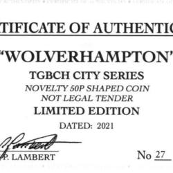 RARE ORIGINAL WOLVERHAMPTON, TGBCH CITY SERIES WITH COA OF 1000