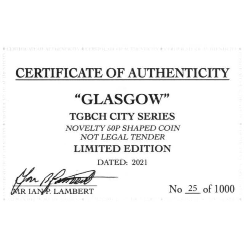 RARE ORIGINAL GLASGOW, TGBCH CITY SERIES WITH COA OF 1000