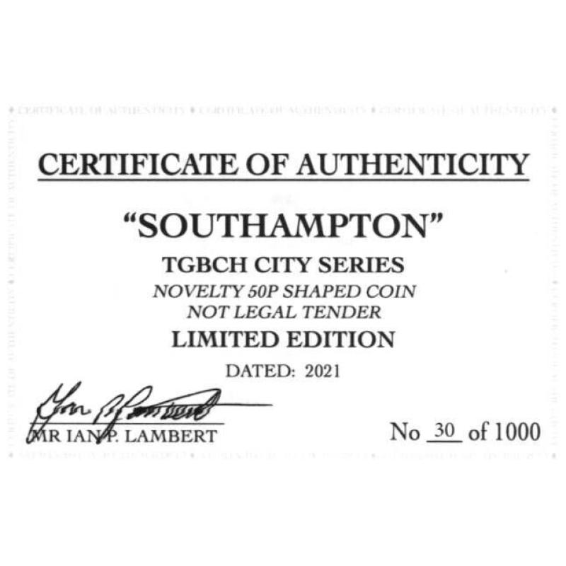 RARE ORIGINAL SOUTHAMPTON, TGBCH CITY SERIES WITH COA OF 1000