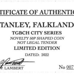 RARE ORIGINAL STANLEY,FALKLANDS,TGBCH CITY SERIES WITH COA OF 1000