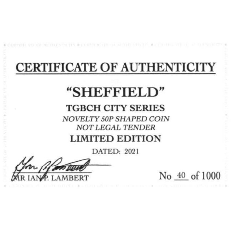 RARE ORIGINAL SHEFFIELD, TGBCH CITY SERIES WITH COA OF 1000