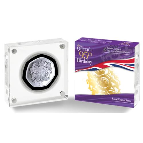 Georgia & Sandwich 2021 Queens 95th Birthday Royal Coat Of Arms 50p Silver Proof