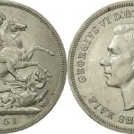 1951 Festival Of Britain King George 6th 25p Five Shillings Crown Circulated