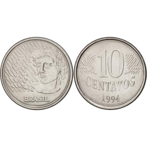 1997 Brazil 10 Centavos Brazillian Coinage Circulated Condition Stainless Steel