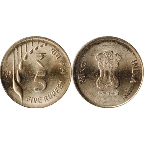 India 5 Five Rupee Rupees 2019 Grains Circulated Condition Indian Territory Asia