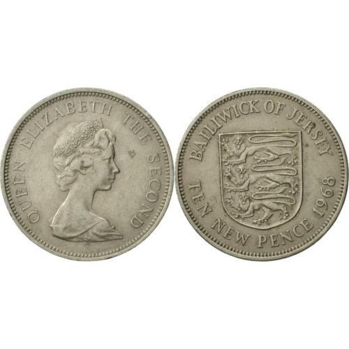 Jersey 1968 3 Lions 10p Ten Pence Channel Islands Circulated Queen Elizabeth 2nd