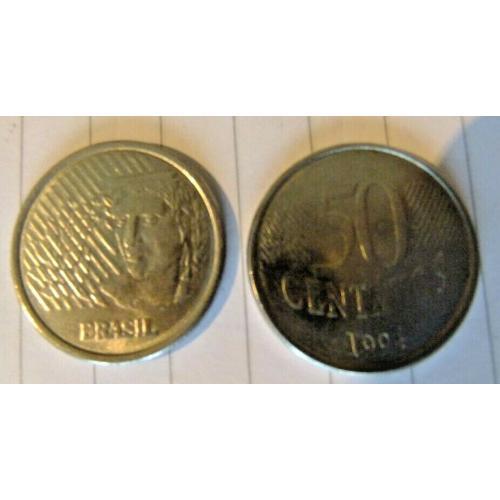 2000 Brazil 50 Centavos Brazillian Coinage Circulated Condition Stainless Steel