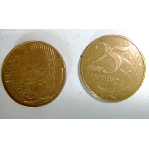 2005 Brazil 25 Centavos Brazilian Coinage Brazilian Emblem Circulated Condition