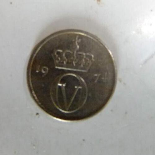 1974 Norway 10 Ore Coin Crowned Olav V Monogram Circulated Condition