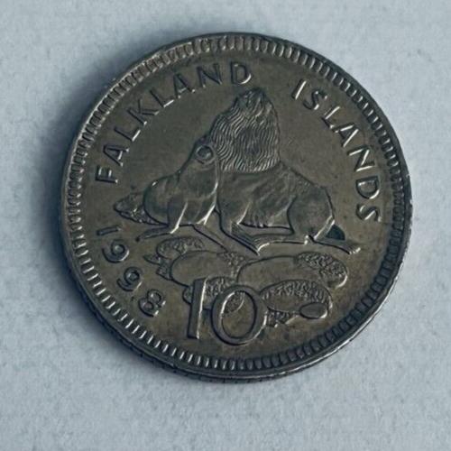1998 Falkland Islands 10p Ten Pence Sea Lion Coin Uncirculated VAT Receipt