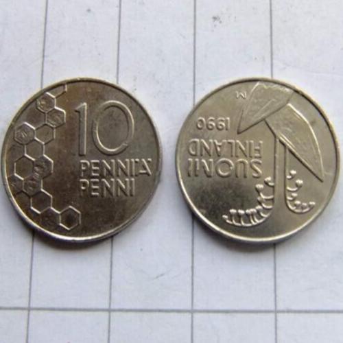 Finland 10 Pennia Ten 1990 Lily Of The Valley Honeycomb Circulated Condition