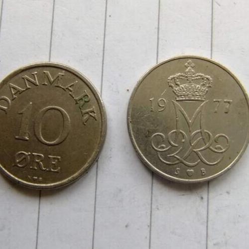 Denmark 10 Ore Coin 1973 Danish Crowned Monogram Circulated Condition