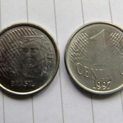 1997 Brazil 1 Centavos Brazilian Coinage Laurel Leaves Circulated Condition