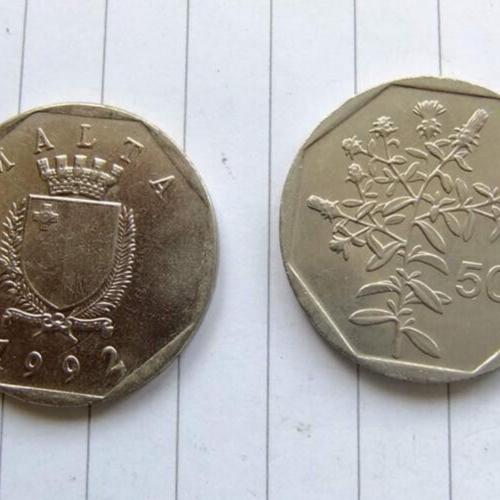 1992 Malta 50 Cents Tulliera Maltese Plant Coat Of Arms Circulated Condition