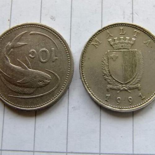 1986 Malta 10 Cents Common Dolphinfish Arms Of Malta Circulated Conditon