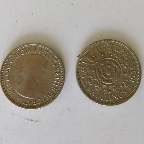 1953 UK Two Shillings Circulated Queen Elizabeth 2nd Tudor Rose Pre Decimal