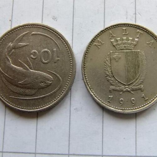 Malta 10 Cents 1991 Ten Cents Common Dolphinfish Arms Of Malta Circulated Condit