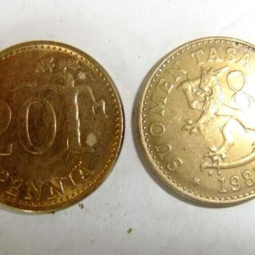 1986 Finland 20 Pennia Coin Pine Tree Circulated Condition VAT Receipt Given