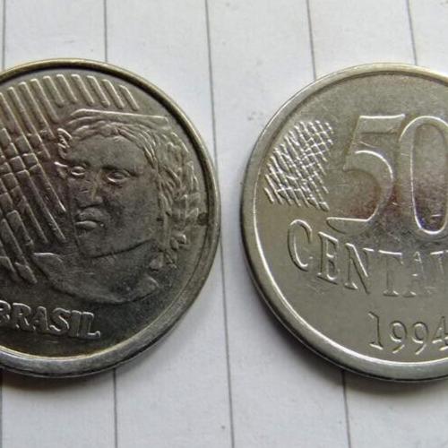 1994 Brazil 50 Centavos Brazillian Coinage Circulated Condition Stainless Steel