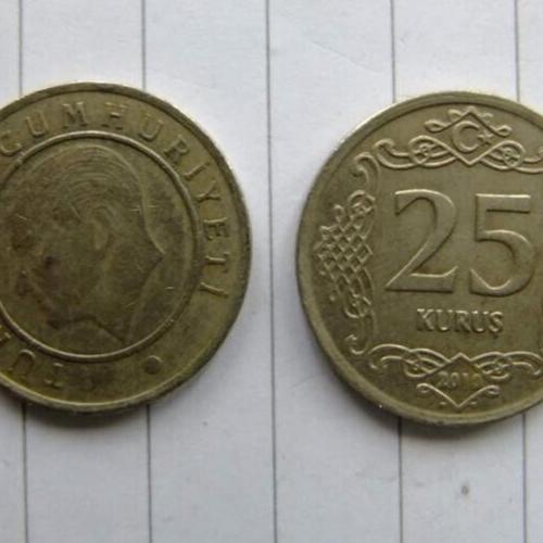 25 Kurus 2012 Turkey Turkish Coins Kufic Calligraphic Good Circulated Condition