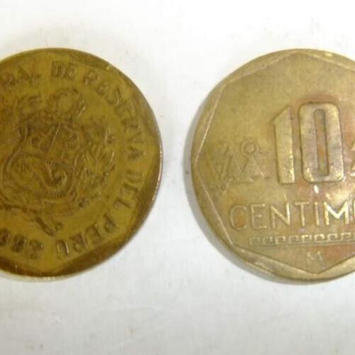 Peru 10 Centimos 1991 Ten Centimos Chimu Designs Circulated VAT Receipt Given