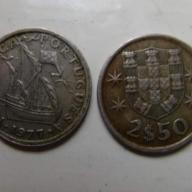 Portugal 1964 2.5 Escudos Two and a Half 2/12  Coins Sailing Ship and Shields