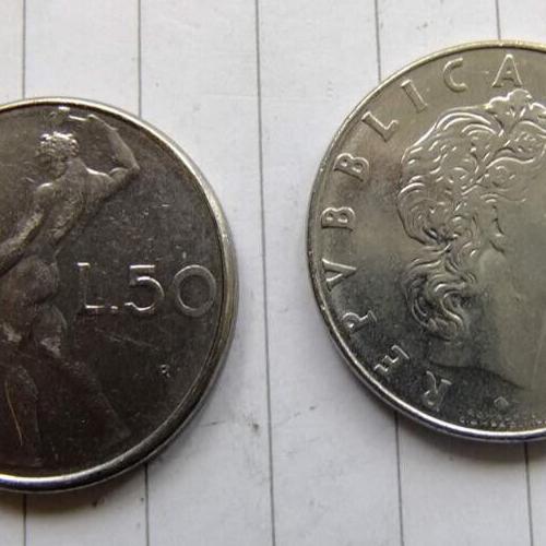 1976 50 Lire Italy Italian Coins God Vulcan Circulated Condition Europe Italiano