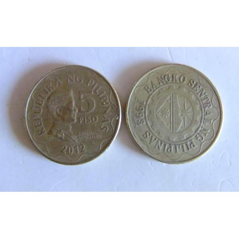 2013 5 Piso Philipines Coins Central Bank Sea Five Piso Asia East