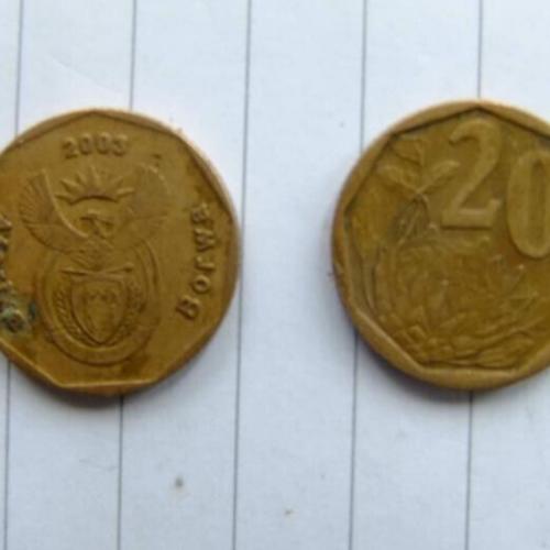 South Africa 20 Cents 2002 Protea Flower Circulated Condition VAT Receipt Given