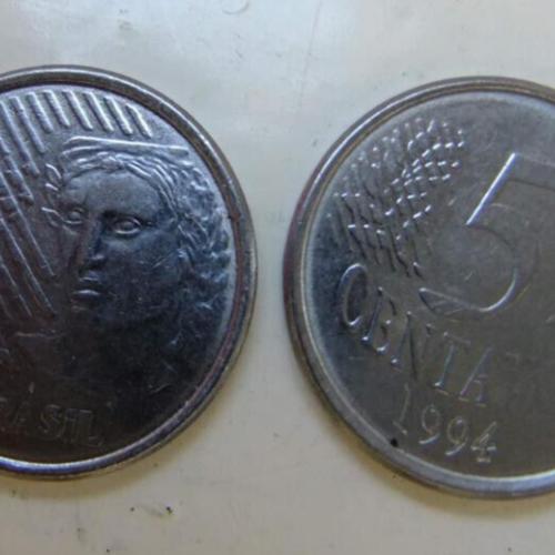 1995 Brazil 5 Centavos Brazillian Coinage Circulated Condition Stainless Steel