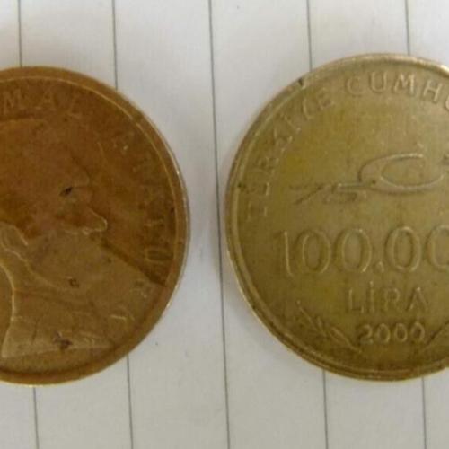 100,000 Lira 2000 Turkey Turkish Coins Circulated Condition