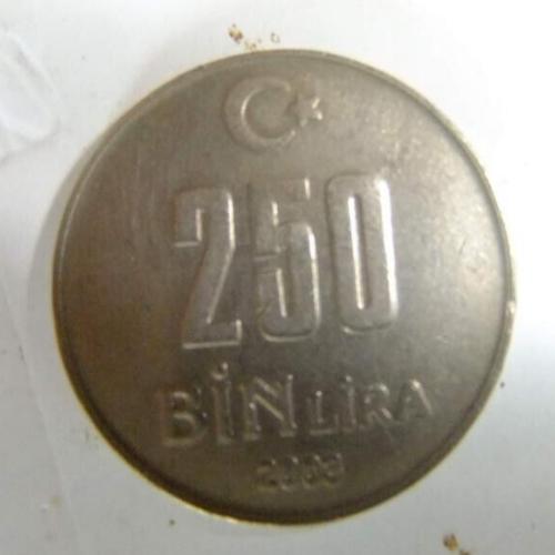 2003 Turkey 250 Bin Lira Turkish Coins Crescent Moon & Star Circulated Condition