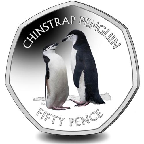 British Antarctic Chinstrap Penguin 50p 2019 Coloured Cupro Nickel Diamond Fin