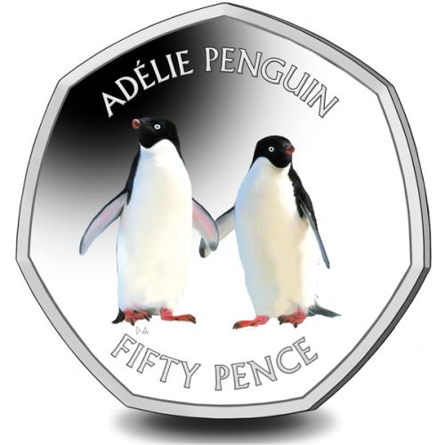 British Antarctic Adelie Penguin 50p 2019 Coloured Cupro Nickel Diamond Finish