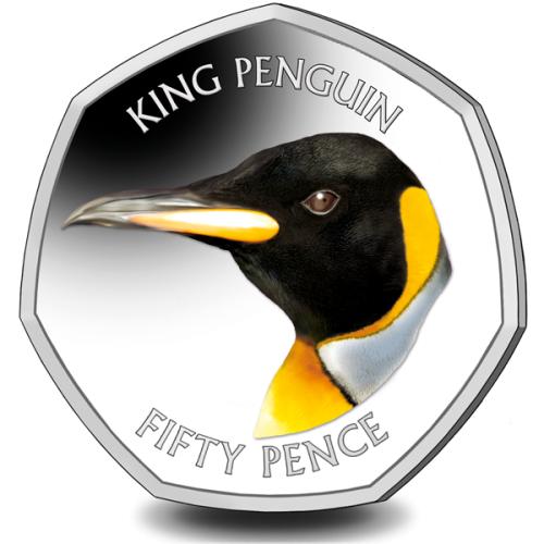 Falklands King Penguin 50p 2018 Coloured Cupro Nickel Diamond Finish