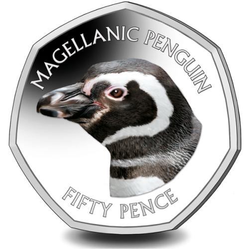 Falklands Magellanic Penguin 50p 2018 Coloured Cupro Nickel Diamond Finish